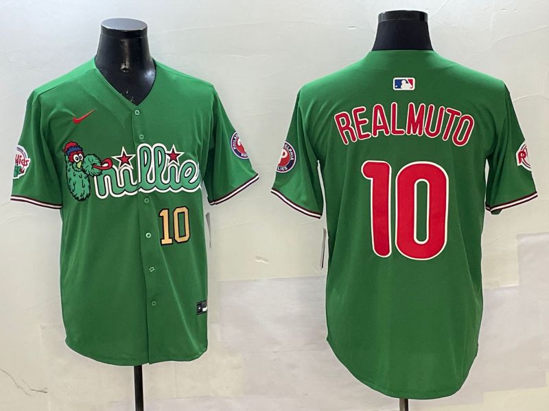 Men Philadelphia Phillies #10 Realmuto Green Three generations Joint Name Game 2025 Nike MLB Jersey style 4